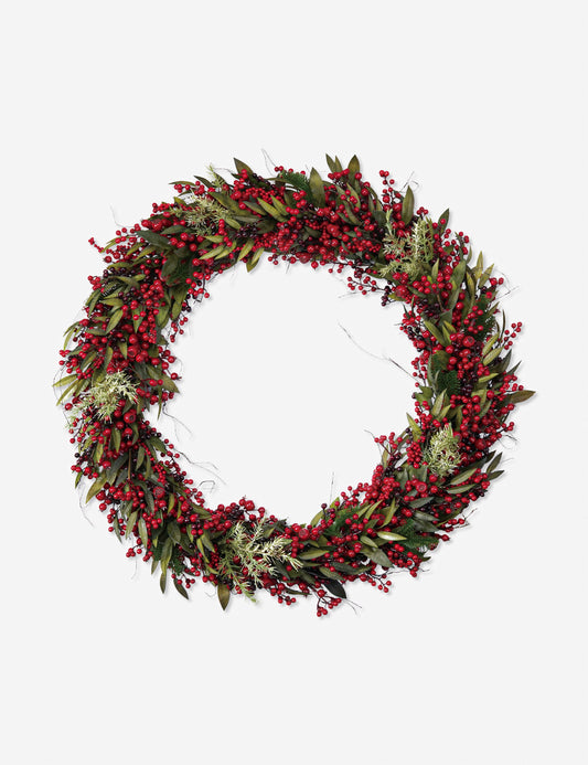 Couronne d'épicéa artificiel avec baies rouges et pommes de pin
